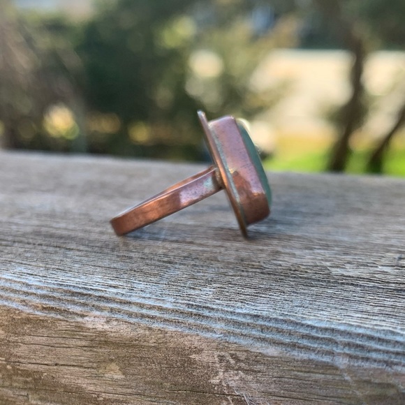 Gorgeous Genuine Sea Glass Pale Aqua Copper Ring - Picture 3 of 5